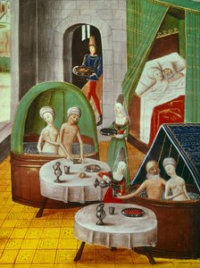 Miniatyr. Inuti ett "badhus" under medeltiden av Unknown artist