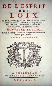 Titelsidan för "" Lagarnas ande "" av Charles Louis de Secondat, Baron de La Brede et de Montesquieu (1689-1755). Amsterdam Edition 1749. av Unknown artist
