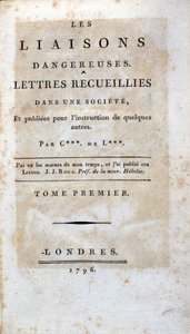 Titelsidan för boken "Dangerous Liaisons" av Choderlos de Laclos, London av Unknown artist