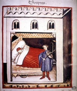 Avhandling om medicin "" Tacuinum sanitatis"" från 1300-talet: sömn. av Unknown artist