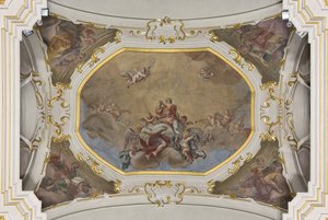 Trinity och Saint Stephen in Glory med de fyra evangelisterna av Unknown artist