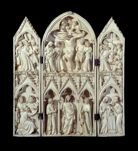 Triptyk av Saint-Sulpice du Tarn: Korstransport, Korsfästelse, Nedstigning av korset, Tillbedjan av Magi, Glorious Virgin, Presentation vid templet. Snidade reliefstrumpor i elfenben. Omkring 1300 Paris, Nationalmuseet för medeltiden, Thermes d av Unknown artist