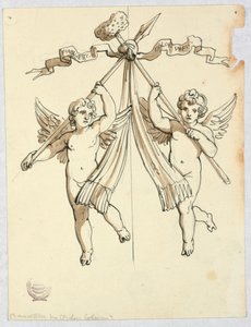 Två änglar med lans och helig svamp av Unknown artist
