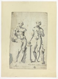 Två skulpturer: Antinous i Vatikanens trädgårdar och Nisaus Bacchus i Farnesepalatset av Unknown artist