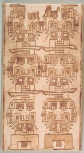 Två textilfragment med fanged huvuden av Unknown artist