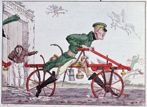 Balanscykel velocipeder - karikatyr på Baron Drais av Unknown artist