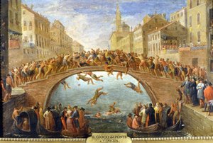Venedig, spelet om bron. Anonym målning. 1700-talet. Privat Coll. av Unknown artist