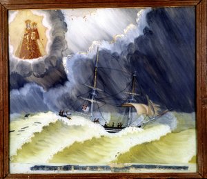 Fartyg i svårighet - ex-voto av Notre Dame de Laghet, 36 x 50 cm av Unknown artist