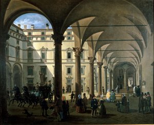 Utsikt över Arcivescovado-domstolen i Milano (målning, ca 1850) av Unknown artist