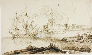 Utsikt över hamnen i den befästa staden av Unknown artist