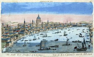 Vy över London och Themsen, sydväst - optisk vy av Unknown artist