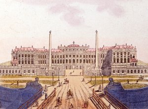 Vy över slottet Schönbrunn, tidigare residens för den österrikiska kejserliga familjen, Wien, Österrike, gravyr från 1820 av Unknown artist