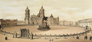 Utsikt över Zocalo-torget och katedralen i Mexico City, Mexiko Litografi från slutet av 1800-talet av Unknown artist