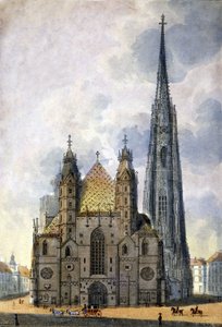 Utsikt över St. Stefans katedral (St. Stephen eller Stephansdom eller St. Stephane eller St. Stephan Kirche) från Wien i Österrike i slutet av 1700-talet. av Unknown artist