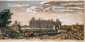 Utsikt över Chateau Royal de Monceaux. Gravyr från 1740. Privat samling. av Unknown artist