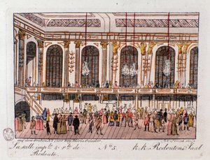 Utsikt över Redoubtens kejserliga och kungliga sal i Wien, Österrike. Gravyr från 1815 privatsamling av Unknown artist