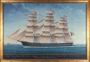 Vy över den italienska klipparen Cosmos. 1800-talsmålning av Unknown artist