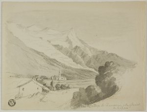 Utsikt över byn Chamonix och Bossons glaciär av Unknown artist