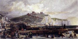 Utsikt över staden Dover och dess höga vita kritklippor i England. 1850. av Unknown artist