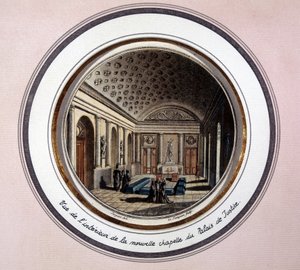 Vy över det inre av Sainte Chapelle de Paris - gravyr av Unknown artist