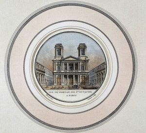 Vy över portalen av St Eustache i Paris - gravyr av Unknown artist