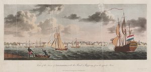 Vy över staden Paramaribo, med vägen och sjöfarten från den motsatta stranden av Unknown artist