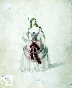 Violettadräkt för operan "La Traviata" "av Giuseppe Verdi till La Scala från 1855. av Unknown artist
