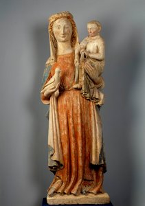Jungfru och barn Jungfrun håller en duva i handen. Polykrom stenskulptur. 1400-talet. Kyrkan Montaigu les Bois. av Unknown artist