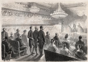 Besök av Vilhelm I av Preussen (1797-1888) i Compiegne: galashow på palatsteatern i närvaro av Napoleon III (1808-1873) - Gravyr i "" Den illustrerande världen" av Unknown artist