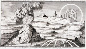 Vulkan på berget Cotopaxi - i "" Historical Journey of South America gjord på Order of the King of Spain av Don George Juan och Don Antoine de Ulloa", T.1, vid C.A. Jombert, Librairie du Roi, Paris av Unknown artist