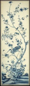 Tapetpanel med fåglar och blommande träd av Unknown artist
