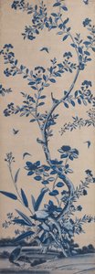Tapetpanel med fåglar och blommande träd av Unknown artist