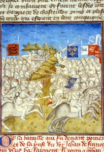 War of Hundred Years: Battle of Poitiers - i "" Grandes Chronicles de Saint-Denis", slutet av 1300-talet (ref. 512, 392v) av Unknown artist