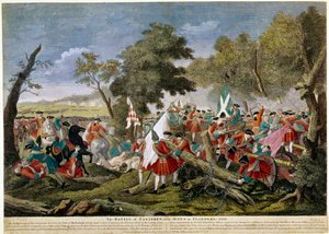 Det spanska tronföljdskriget (1701-1714): syn på slaget vid Malplaquet nära Mons vid den fransk-belgiska gränsen 1709-11-09 mot franska och spanska trupper mot en engelsk, holländsk och österrikisk koalition - Tryck från 1709 - BN Paris av Unknown artist