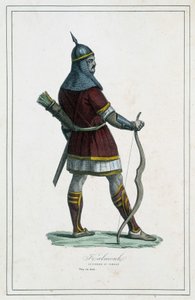 Warrior Kalmouk (mongoliska folket i södra Sibirien) - i "" Jordens olika folk"" av Abbé P. Jouhanneaud, Library of Good Books, Limoges av Unknown artist