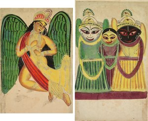 Bevingad Apsara med ett horn (recto); Jagannatha Trio (verso) av Unknown artist
