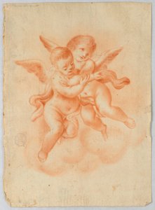Bevingad Putti i moln av Unknown artist