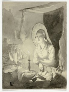 Kvinna Dressing Fowl av Unknown artist