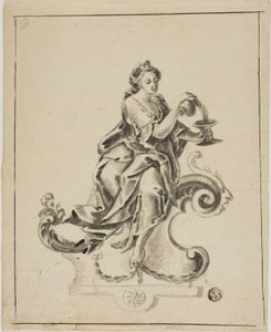 Kvinna som sitter på Rococo Scroll av Unknown artist
