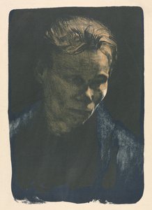 Arbetande kvinna med blå sjal av Unknown artist