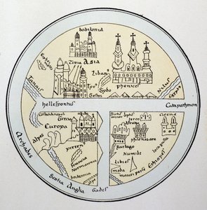 Världskarta från ett Leipzig-manuskript från 1000-talet av Unknown artist