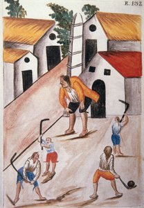 Unga indianer som spelar boll, från boken "Trujillo del Peru" eller "Códice Martínez Compañón", av Baltazar Martinez Compañón y Bujanda, biskop av Trujillo (1782-1785) av Unknown artist