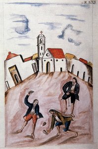 Unga indianer som leker med en snurra, från boken "Trujillo del Peru" eller "Codex Martinez Companion", av Baltazar Martinez Companion och Bujanda, biskop av Trujillo (1782-1785) av Unknown artist
