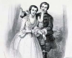 Ung man som uppvaktar en ung kvinna, deb. 1800-talet av Unknown artist
