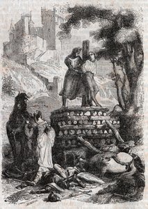 Zerbin on the Bucher, Delivre av Roland - gravyr från 1851 från "" Furious Roland"" av Unknown artist