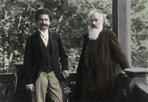 Johannes Brahms (1833-1897) med Johann Strauss (1825 -1899) av Unknown photographer