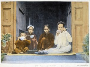 Meal of an Annamite family, v. 1895, "" Around the World", sent 1800-tal. av Unknown photographer