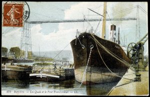 Vykort från början av 1900-talet. Normandie, Rouen: Hamnen och färjebron. av Unknown photographer