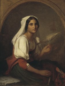 En italiensk kvinna som spinner lin av Uno Troili