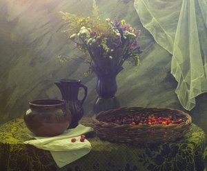 Stämningsfull blomster- och körsbärsmotiv